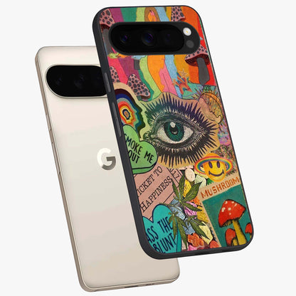 Mystic Eye Wonderland Glass Case displayed in angled mockup highlighting magical eye illustration with dreamy aesthetic.