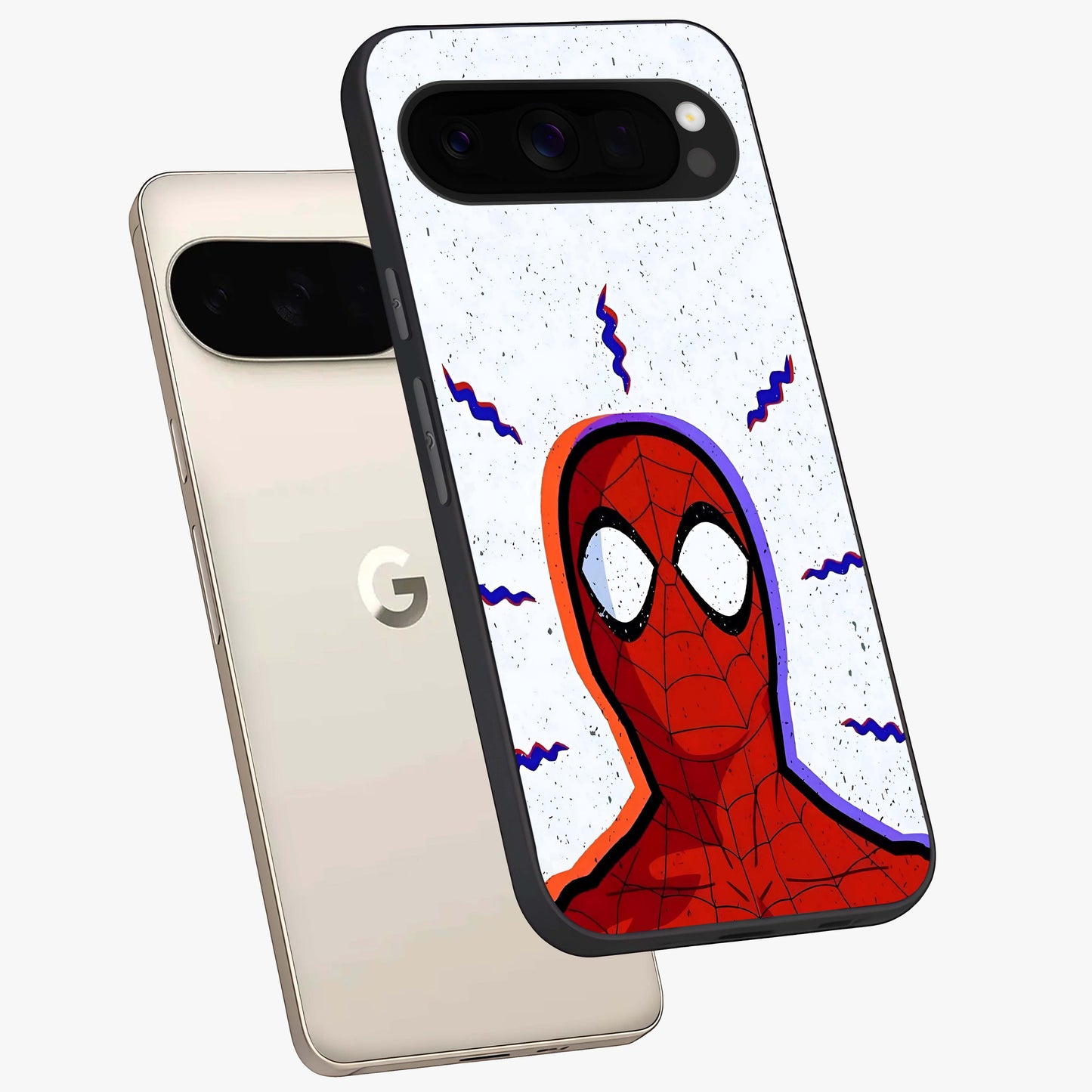 Omg Spiderman Glass Case displayed in angled mockup highlighting dynamic hero illustration with action comic aesthetic.