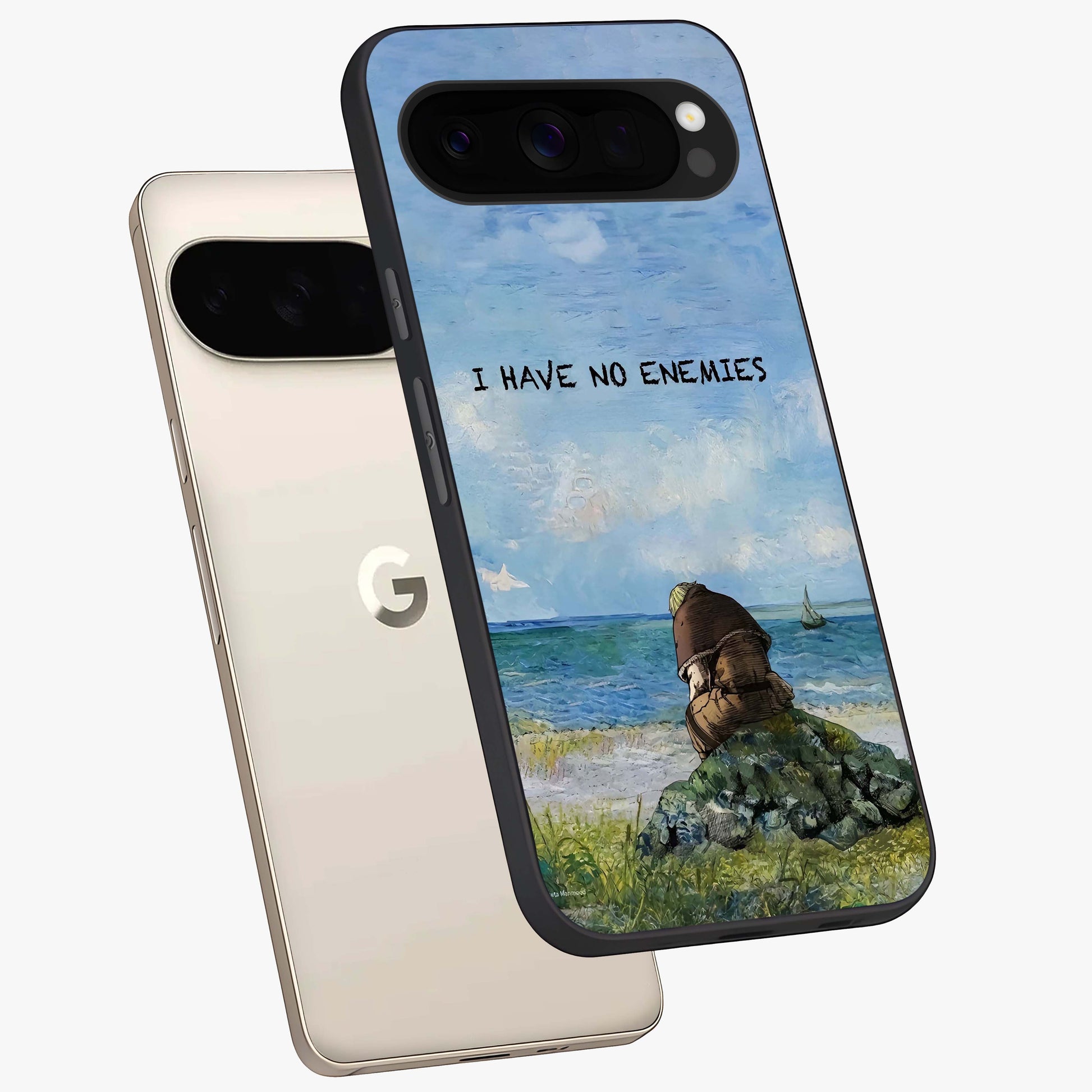 Peace Beyond War Glass Case displayed in angled mockup highlighting meaningful message design with artistic aesthetic style.