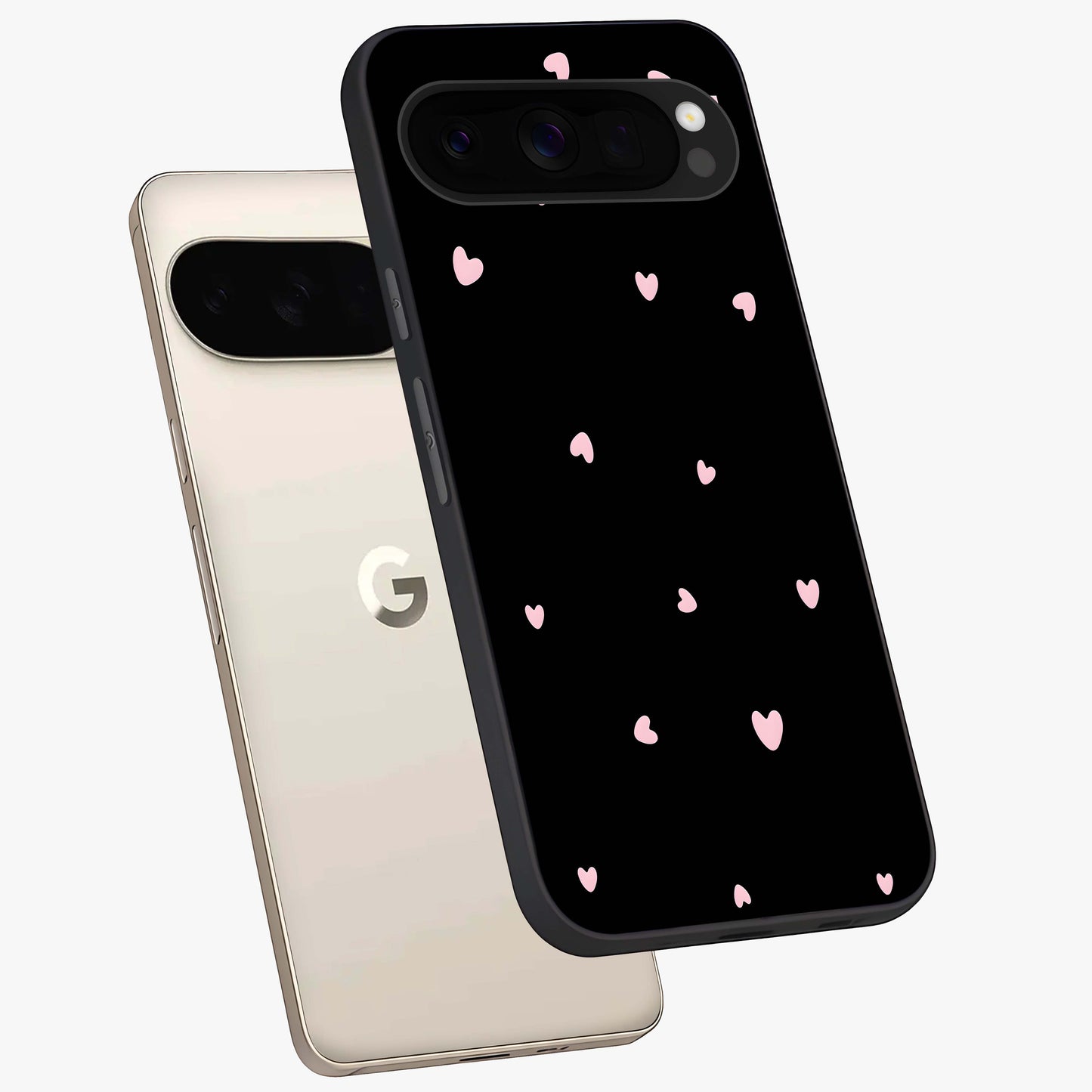 Pink Love Drops Glass Case displayed in angled mockup highlighting cute love drop design with vibrant pink aesthetic.