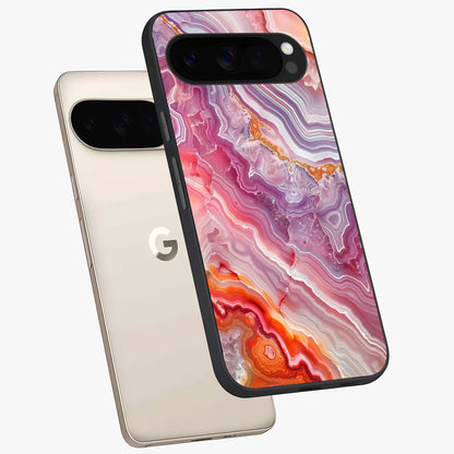 Rose Quartz Marble Glass Case displayed in angled mockup highlighting elegant marble pattern with soft aesthetic style.