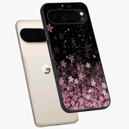 Small Starry Flowers Glass Case displayed in angled mockup highlighting tiny flower pattern with celestial aesthetic style.
