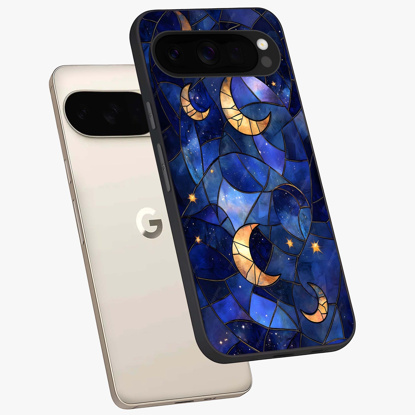 Starlit Sky Tapestry Glass Case displayed in angled mockup highlighting celestial night pattern with artistic aesthetic style.