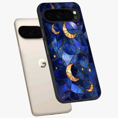 Starlit Sky Tapestry Glass Case displayed in angled mockup highlighting celestial night pattern with artistic aesthetic style.