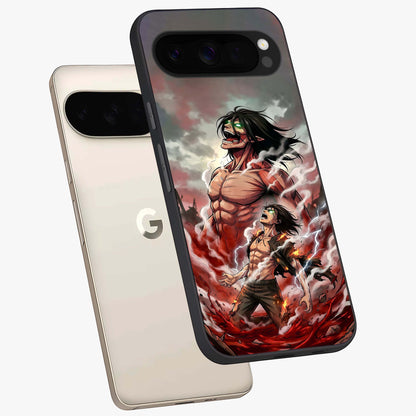Titan Awakening Fury Glass Case displayed in angled mockup highlighting dramatic giant warrior design with bold anime aesthetic.
