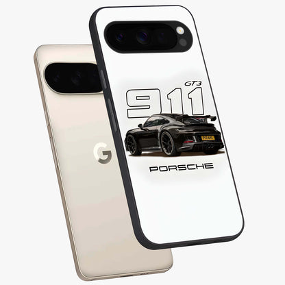 Turbo Legacy Icon Glass Case displayed in angled mockup highlighting dynamic automotive design with performance aesthetic.