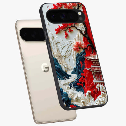 Whispers Of Sakura Waves Glass Case displayed in angled mockup highlighting flowing sakura design with soft floral aesthetic.