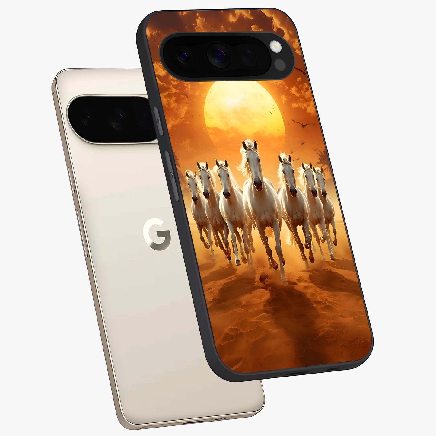 Wild Sunset Majesty Glass Case displayed in angled mockup highlighting vibrant sunset sky design with scenic aesthetic.