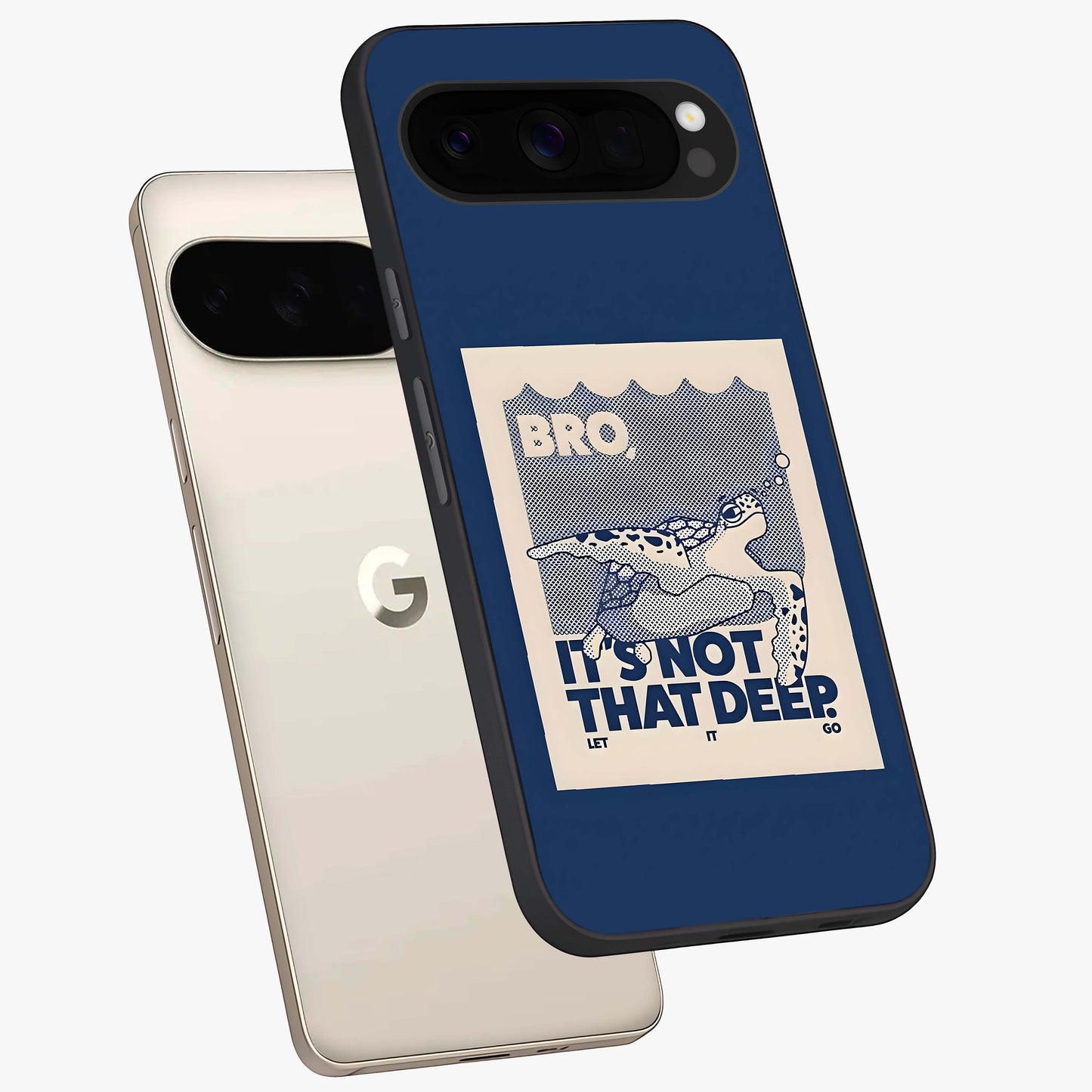 Worry Less Swim Glass Case displayed in angled mockup highlighting fun typography design with relaxed aesthetic style.