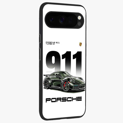 911 Turbo Dominance Glass Case upright perspective showcasing powerful racing design and modern automotive aesthetic.