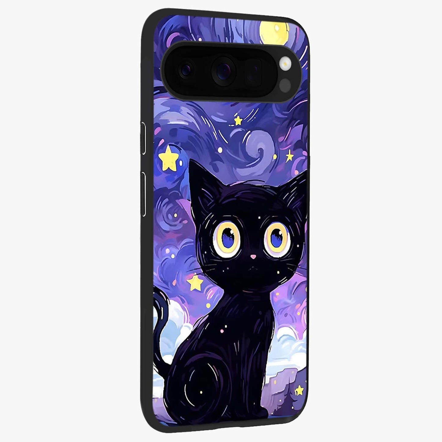 Abstract Cat Art Glass Case upright view showcasing creative feline illustration and aesthetic artistic style.