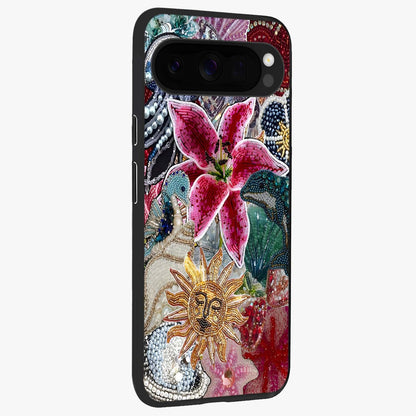 Beaded Garden Fantasy Glass Case upright view showcasing whimsical garden aesthetic with artistic bead details.