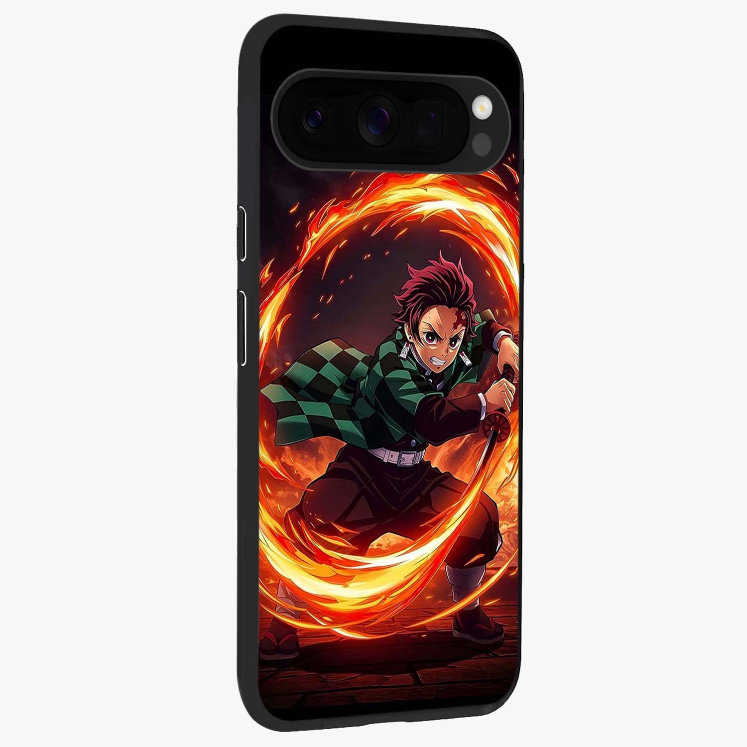 Blazing Sword Resolve Glass Case upright view showcasing dramatic warrior inspired artwork with intense visual style.