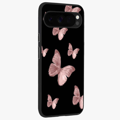 Butterfly Pattern Glass Case upright view showcasing graceful butterfly artwork with soft decorative theme.
