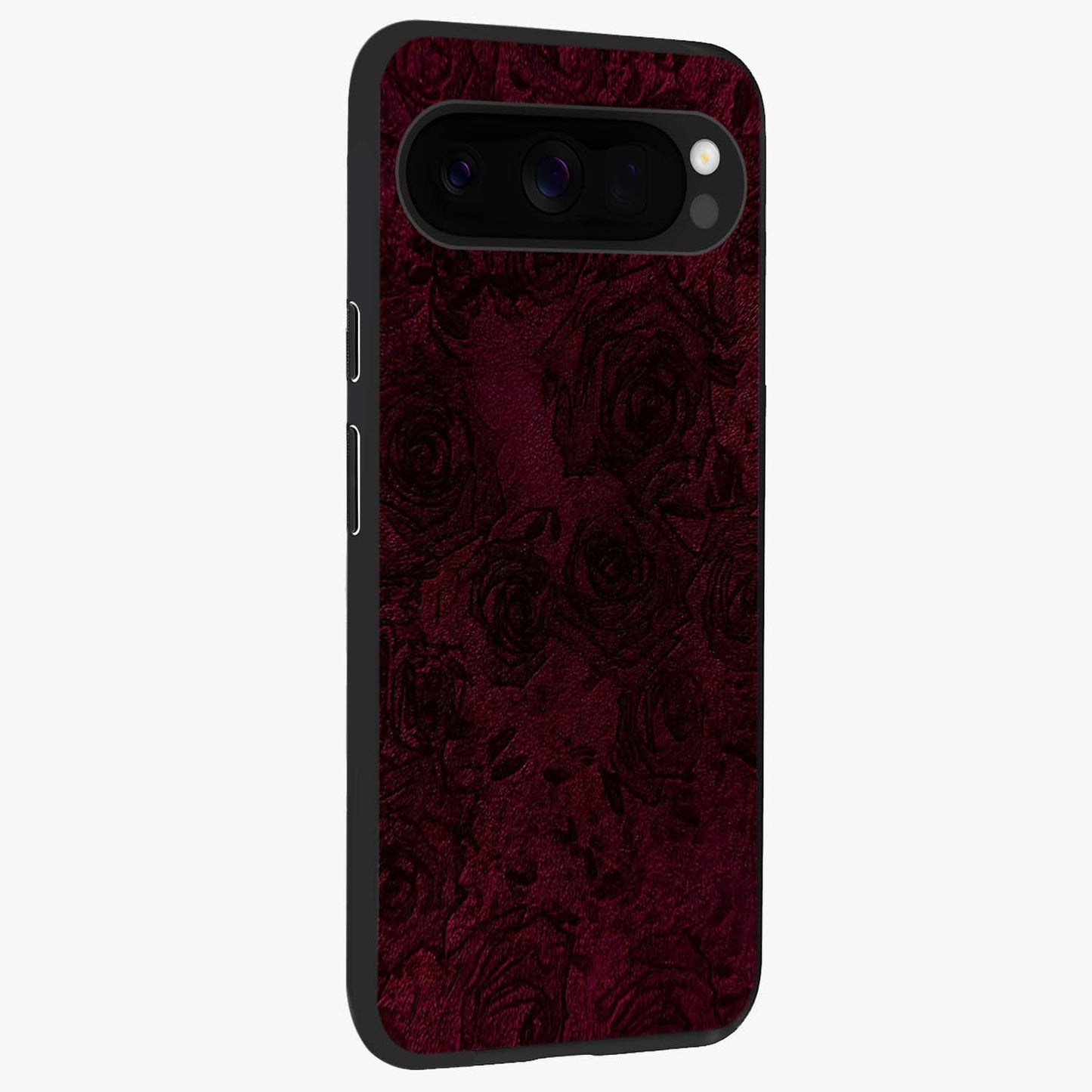 Crimson Fade Flow Glass Case upright view showcasing dynamic crimson flow artwork with stylish abstract theme.