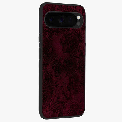 Crimson Fade Flow Glass Case upright view showcasing dynamic crimson flow artwork with stylish abstract theme.