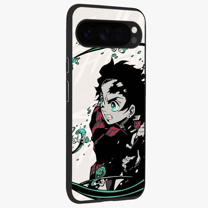 Demon Slayer Glass Case upright view showcasing powerful anime artwork with intense warrior theme.