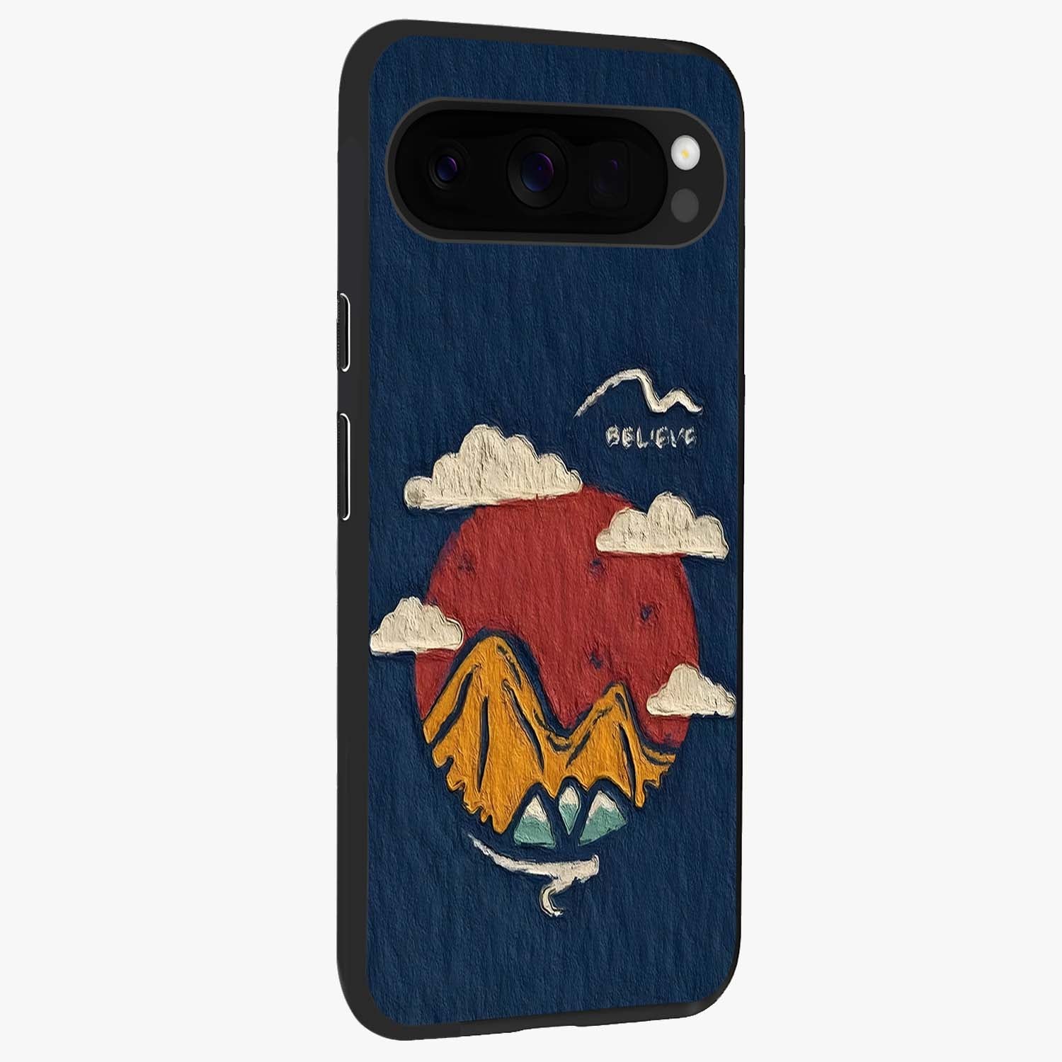 Dream Beyond Mountains Glass Case upright view showcasing beautiful mountain scenery with inspirational nature theme.