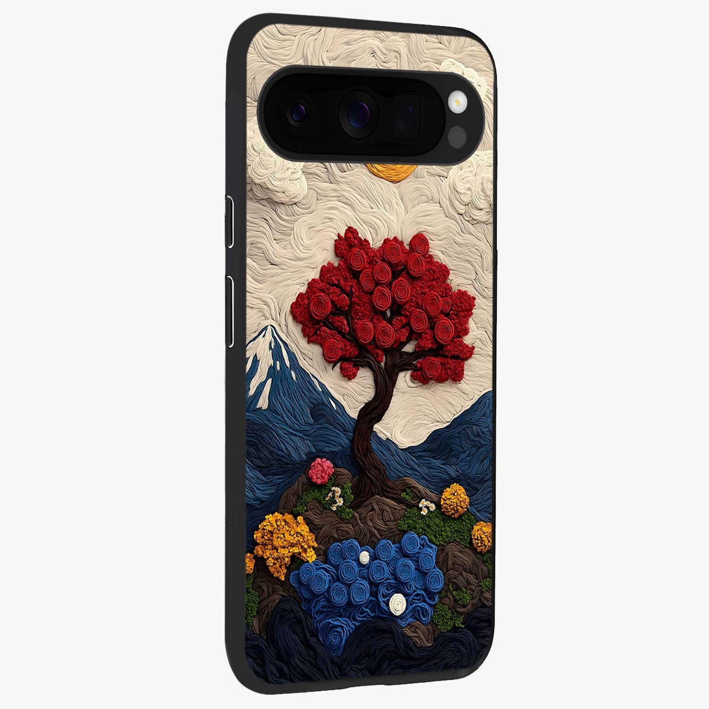 Eternal Nature Tapestry Glass Case upright view showcasing elegant nature tapestry design with decorative style.