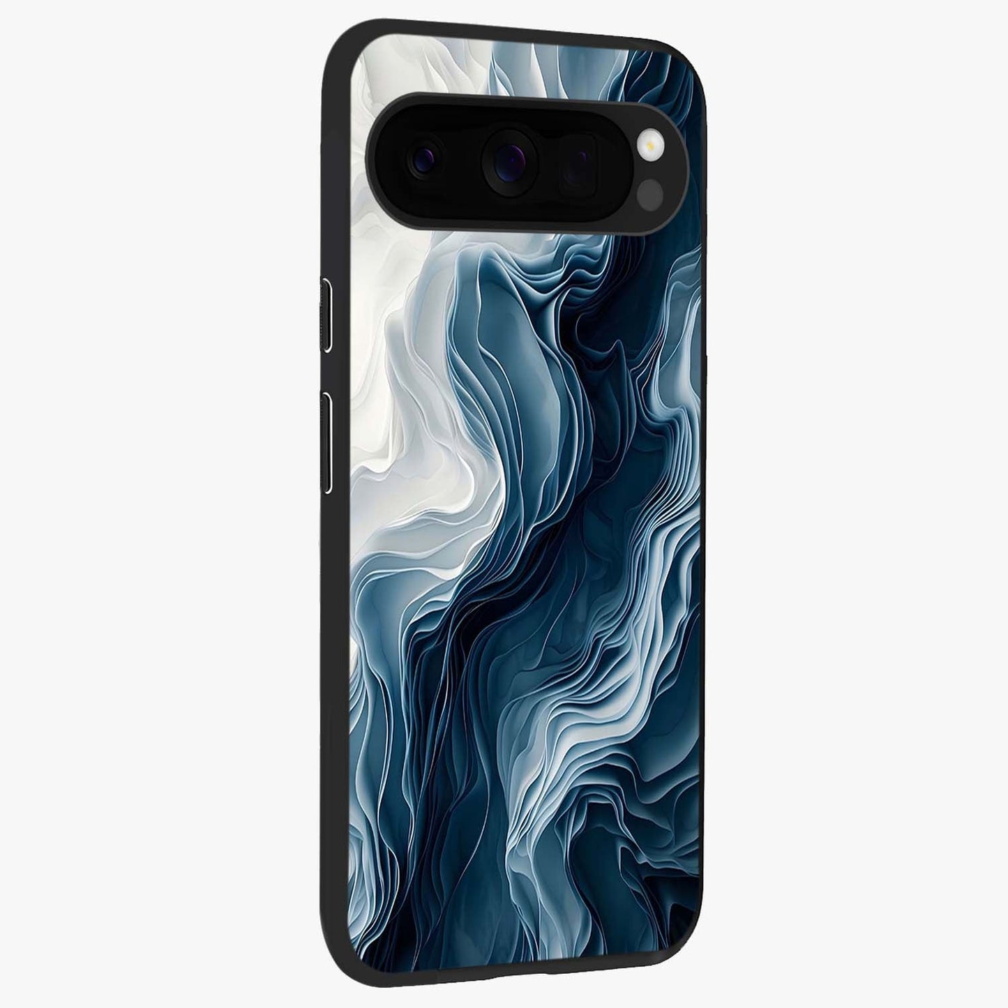Ethereal Paper Marble Glass Case upright view showcasing smooth marble artwork with refined minimalist theme.