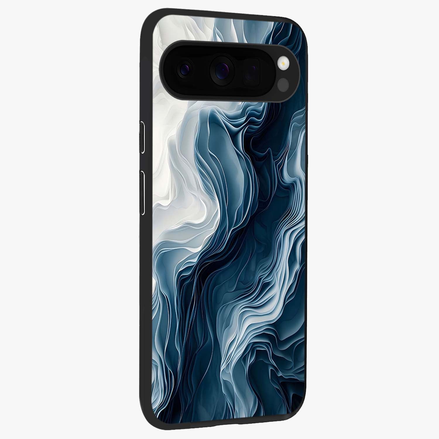 Ethereal Paper Marble Glass Case upright view showcasing smooth marble artwork with refined minimalist theme.
