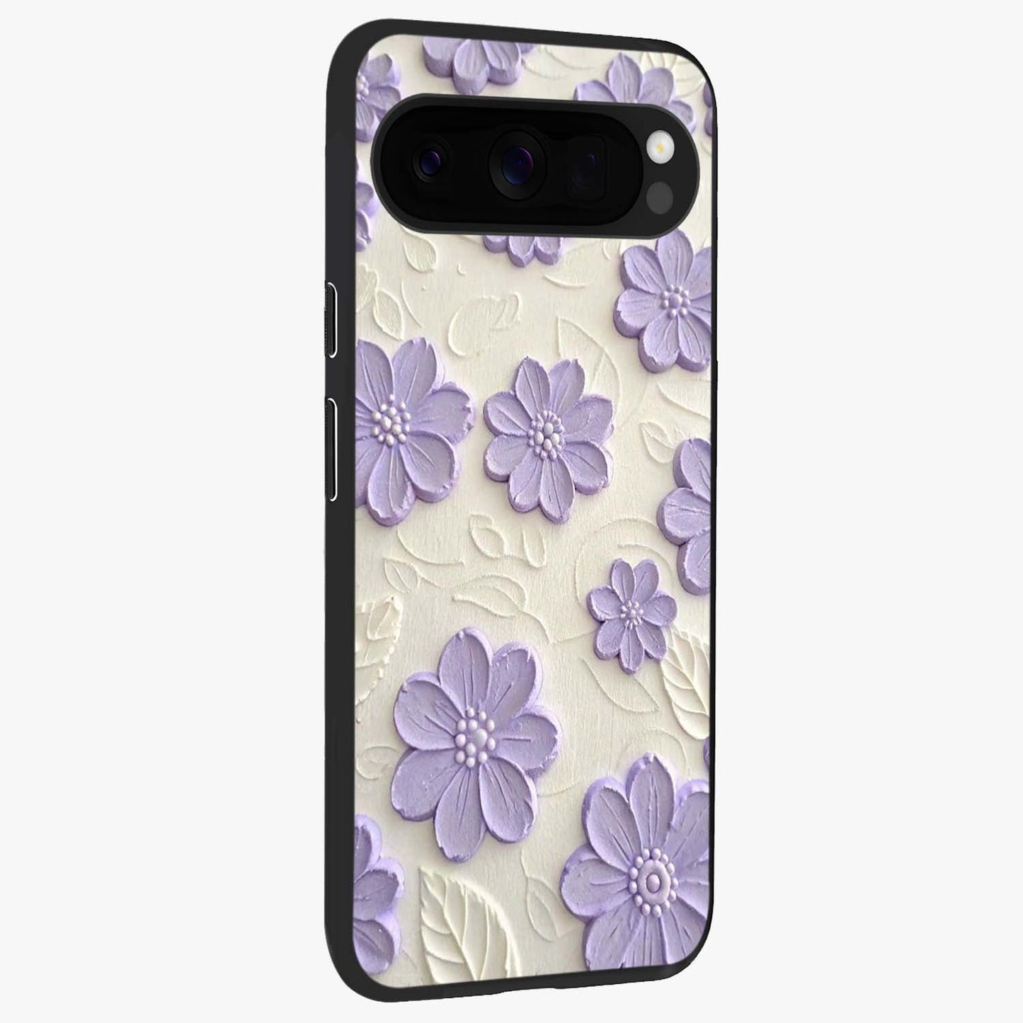 Floral Wall Art With Purple Flowers Glass Case upright view showcasing elegant purple flower artwork with decorative floral theme.