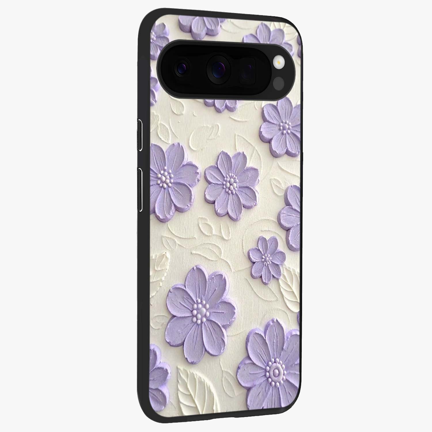 Floral Wall Art With Purple Flowers Glass Case upright view showcasing elegant purple flower artwork with decorative floral theme.