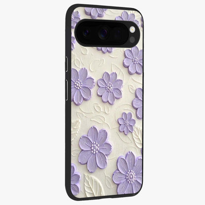 Floral Wall Art With Purple Flowers Glass Case upright view showcasing elegant purple flower artwork with decorative floral theme.