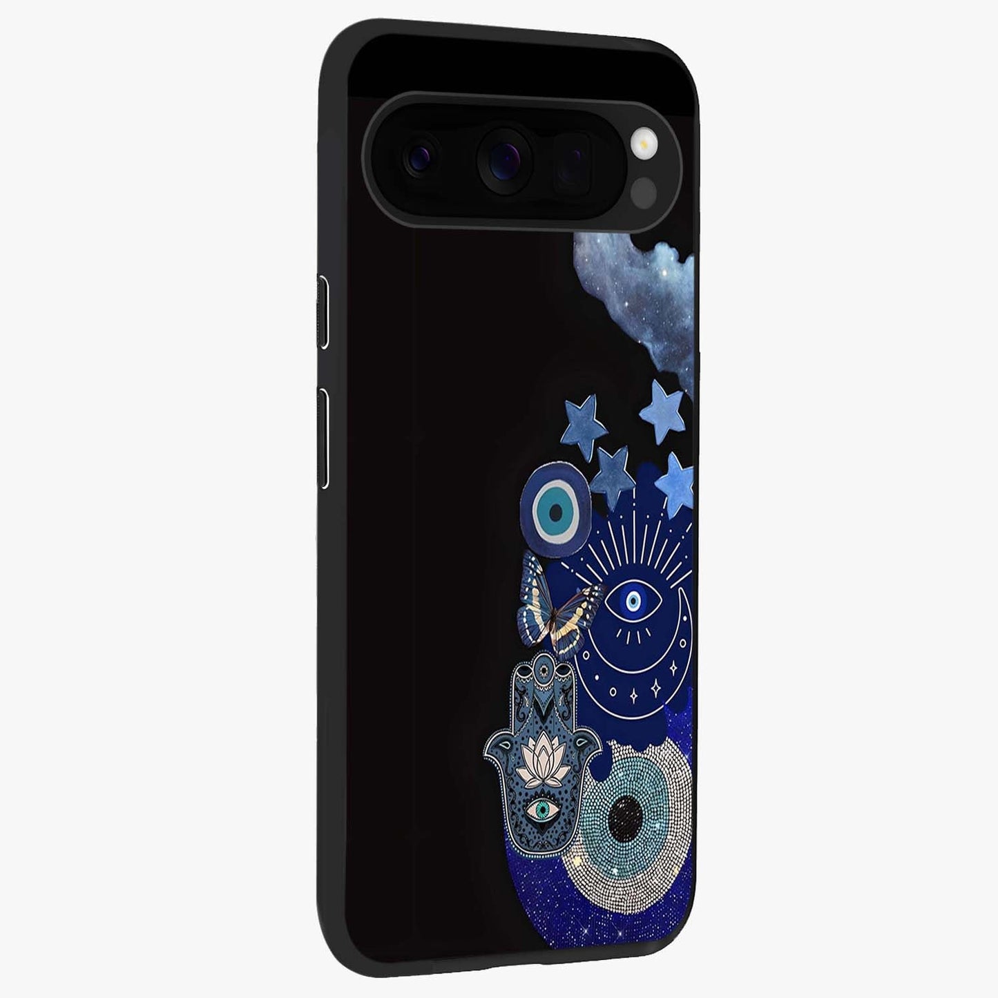 Galactic Charm Cluster Glass Case upright view showcasing glowing cosmic charm artwork with magical celestial style.