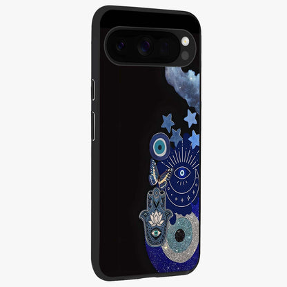 Galactic Charm Cluster Glass Case upright view showcasing glowing cosmic charm artwork with magical celestial style.