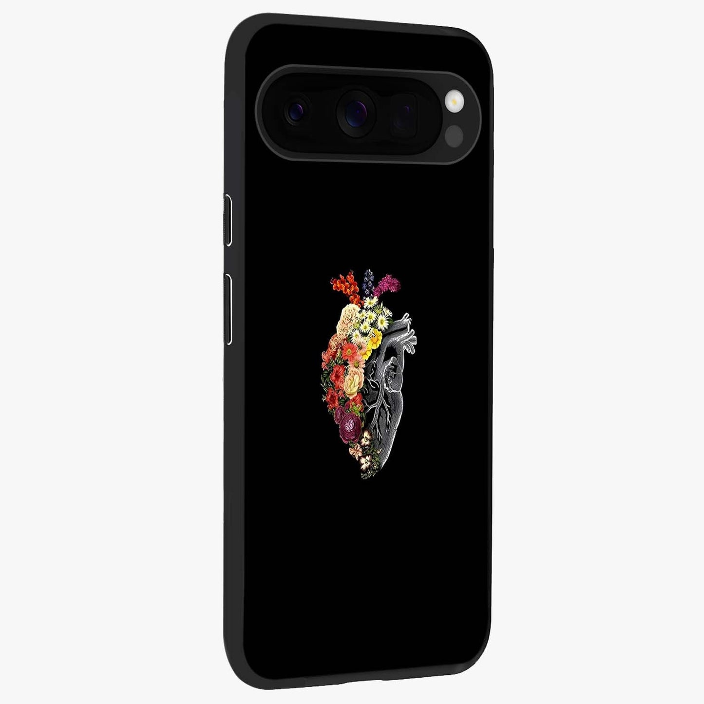 Heart With Flowers Glass Case upright view showcasing decorative heart and floral artwork with sweet romantic theme.