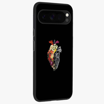 Heart With Flowers Glass Case upright view showcasing decorative heart and floral artwork with sweet romantic theme.