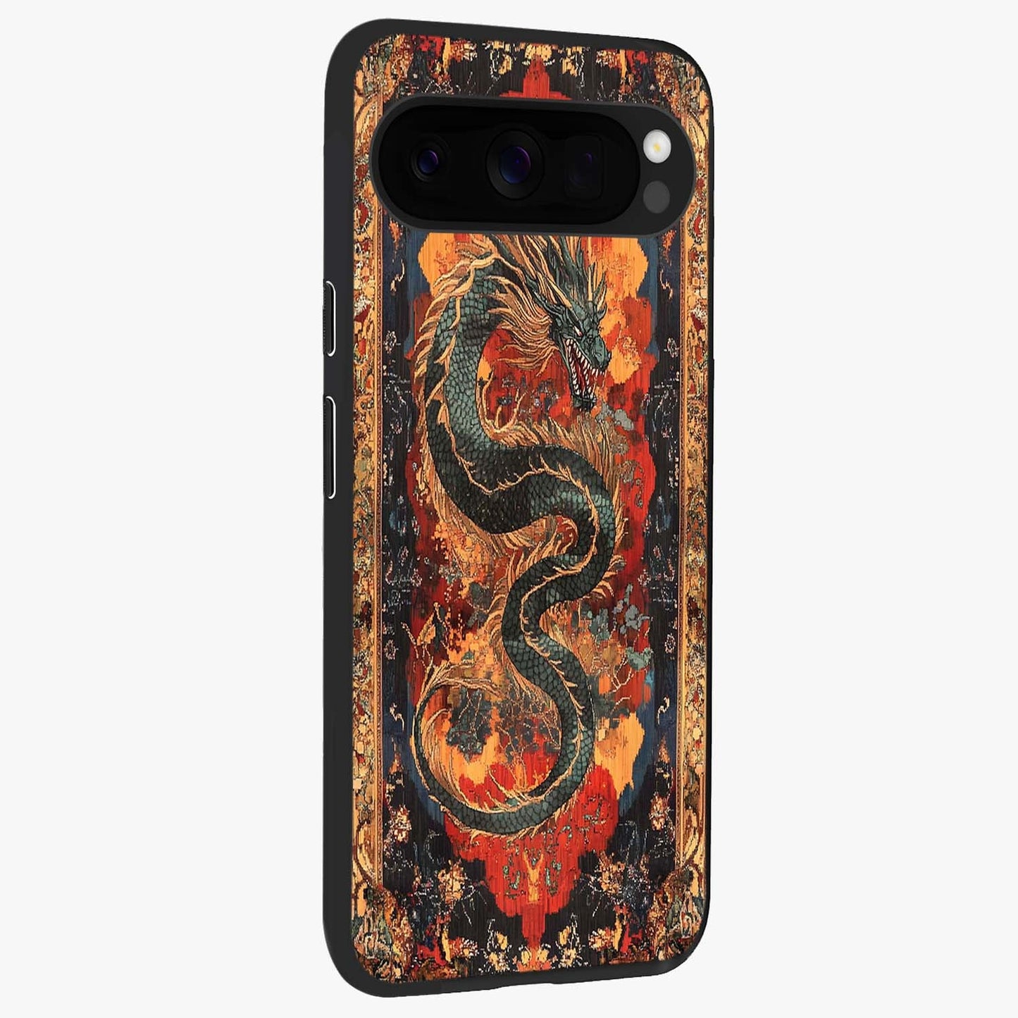 Inferno Dragon Soul Glass Case upright view showcasing intense dragon artwork with fantasy fire theme.
