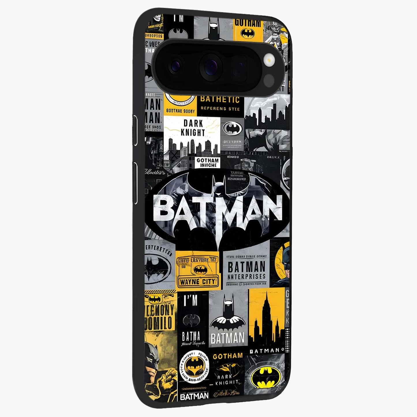 Knight Gotham Rise Glass Case upright view showcasing bold vigilante themed artwork with gothic city vibe.