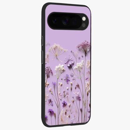 Lavender Blossom Dream Glass Case upright view showcasing delicate lavender blossom artwork with peaceful floral theme.