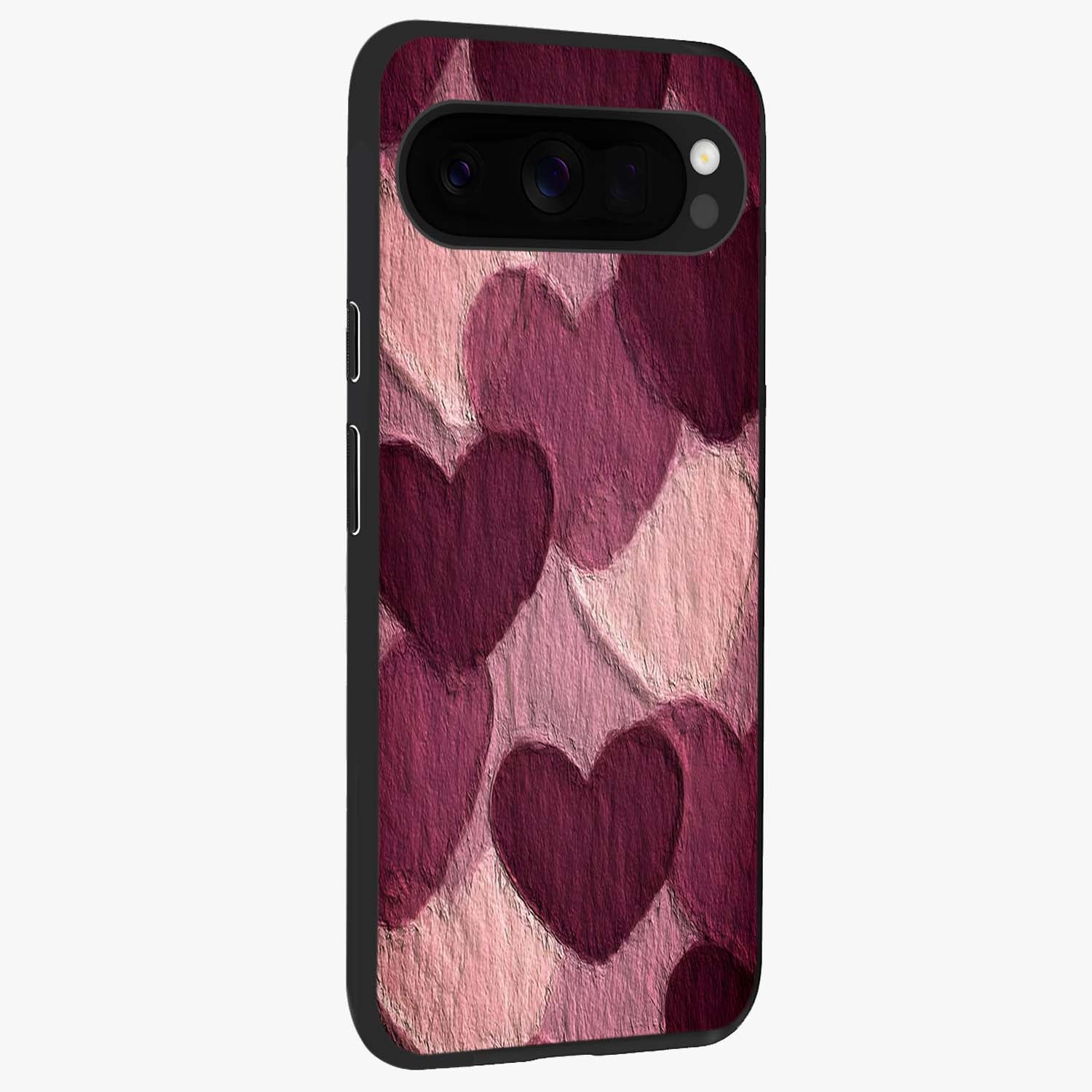 Layered Paper Hearts Glass Case upright view showcasing decorative layered heart artwork with sweet love theme.