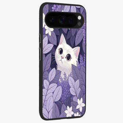 Lilac Hide Peek Cat Glass Case upright view showcasing charming cat artwork with adorable peek theme.