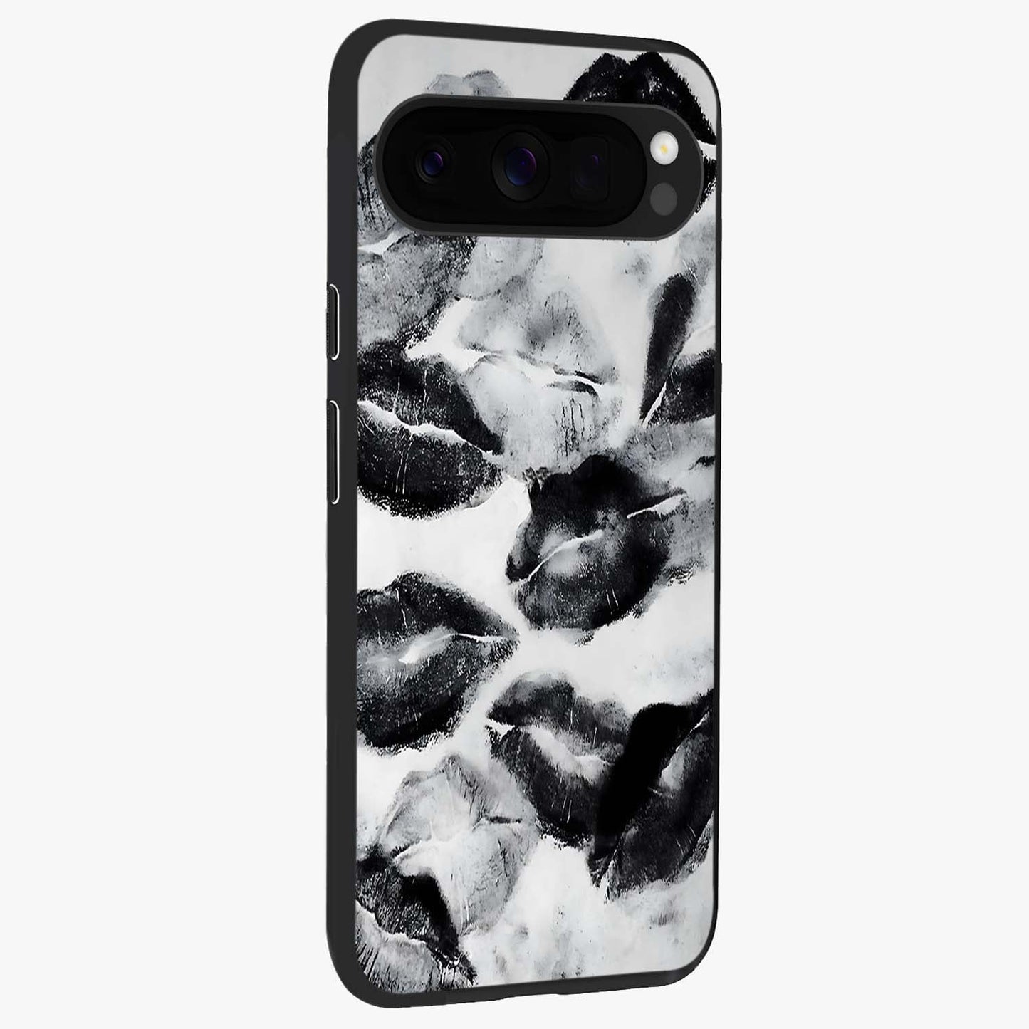 Midnight Kiss Marks Glass Case upright view showcasing stylish kiss mark artwork with trendy romantic theme.