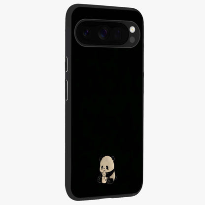 Midnight Panda Love Glass Case upright view showcasing charming panda artwork with playful romantic theme.