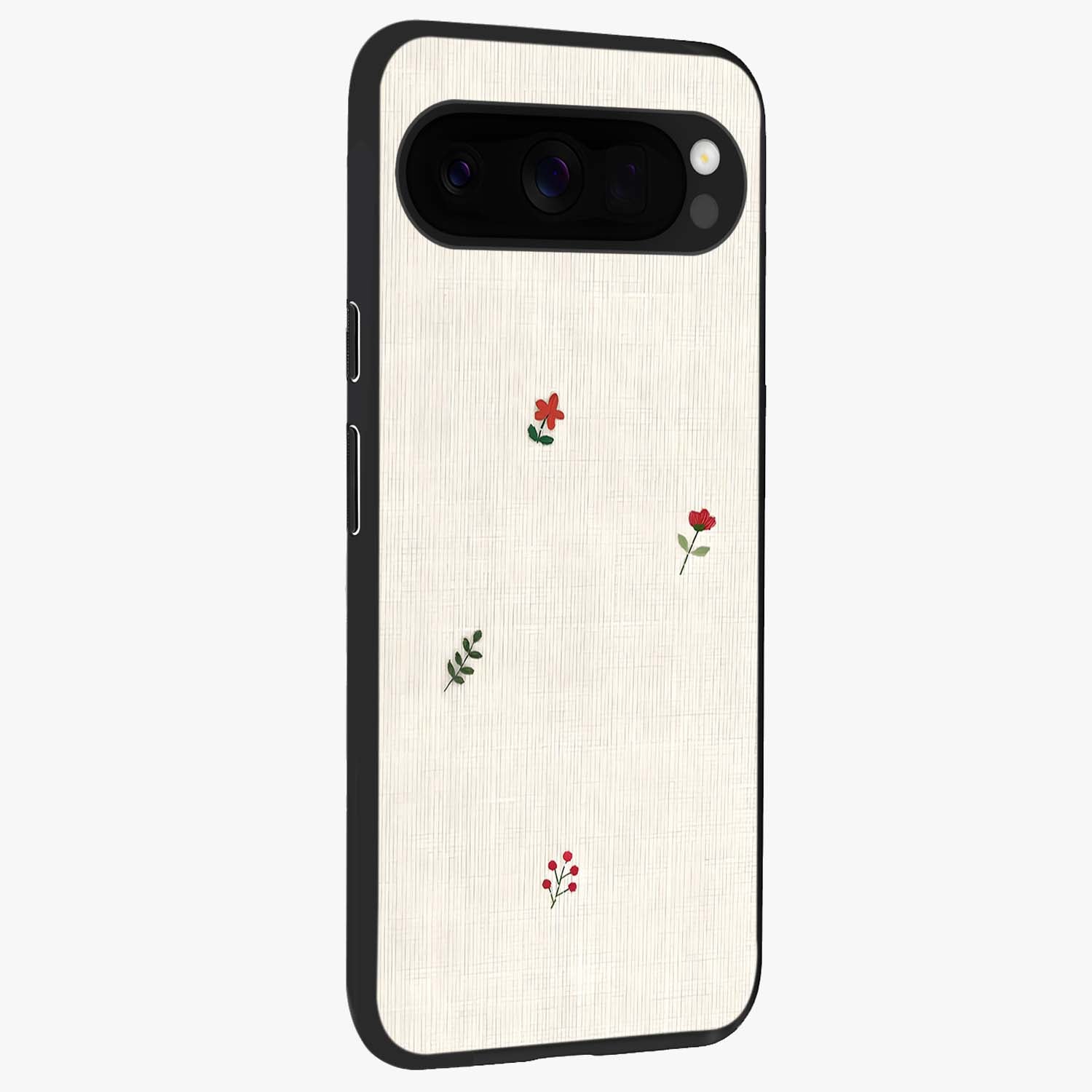 Minimalistic Blue With White Flower Pattern Glass Case upright view showcasing clean white flower artwork with calming blue theme.