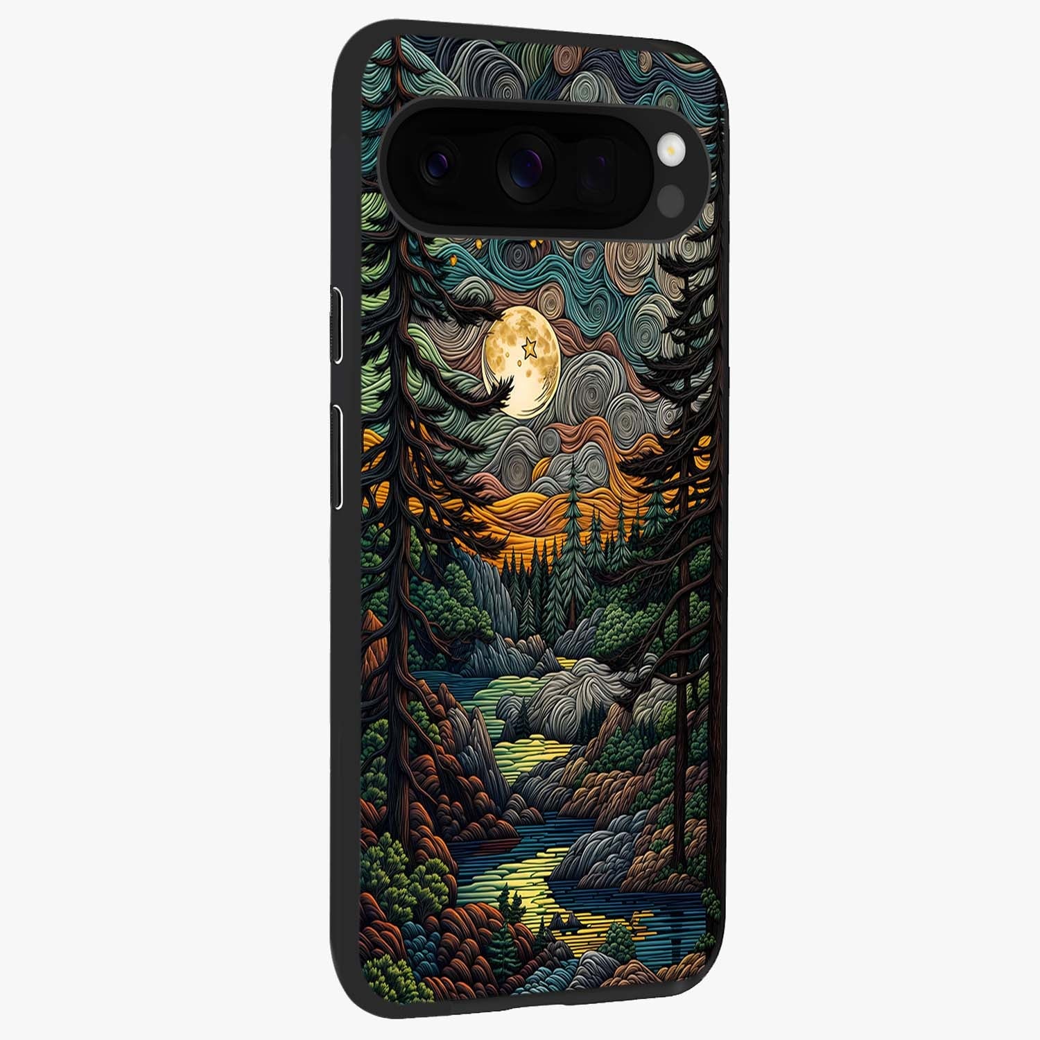 Moonlight Forest Dream Glass Case upright view showcasing magical forest artwork with calm night theme.