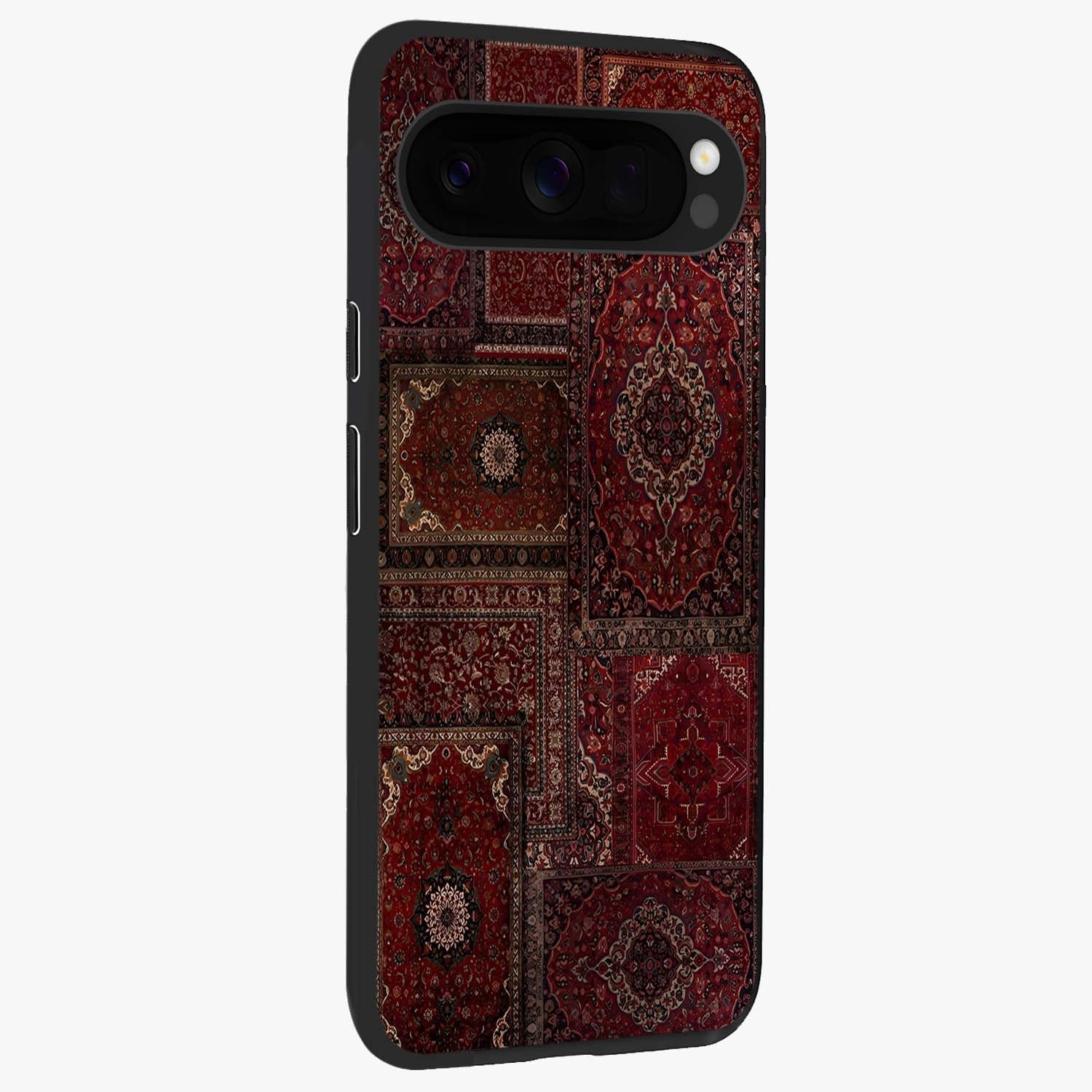 Persian Velvet Tale Glass Case upright view showcasing elegant Persian artwork with classic heritage theme.