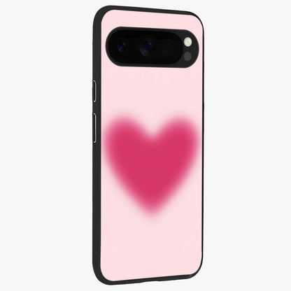 Pink Aura Heart Glass Case upright view showcasing romantic heart artwork with soft pastel theme.