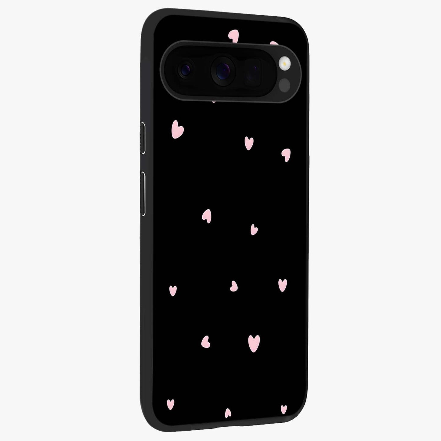 Pink Love Drops Glass Case upright view showcasing charming heart drop artwork with romantic playful theme.