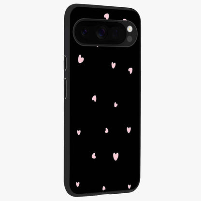 Pink Love Drops Glass Case upright view showcasing charming heart drop artwork with romantic playful theme.