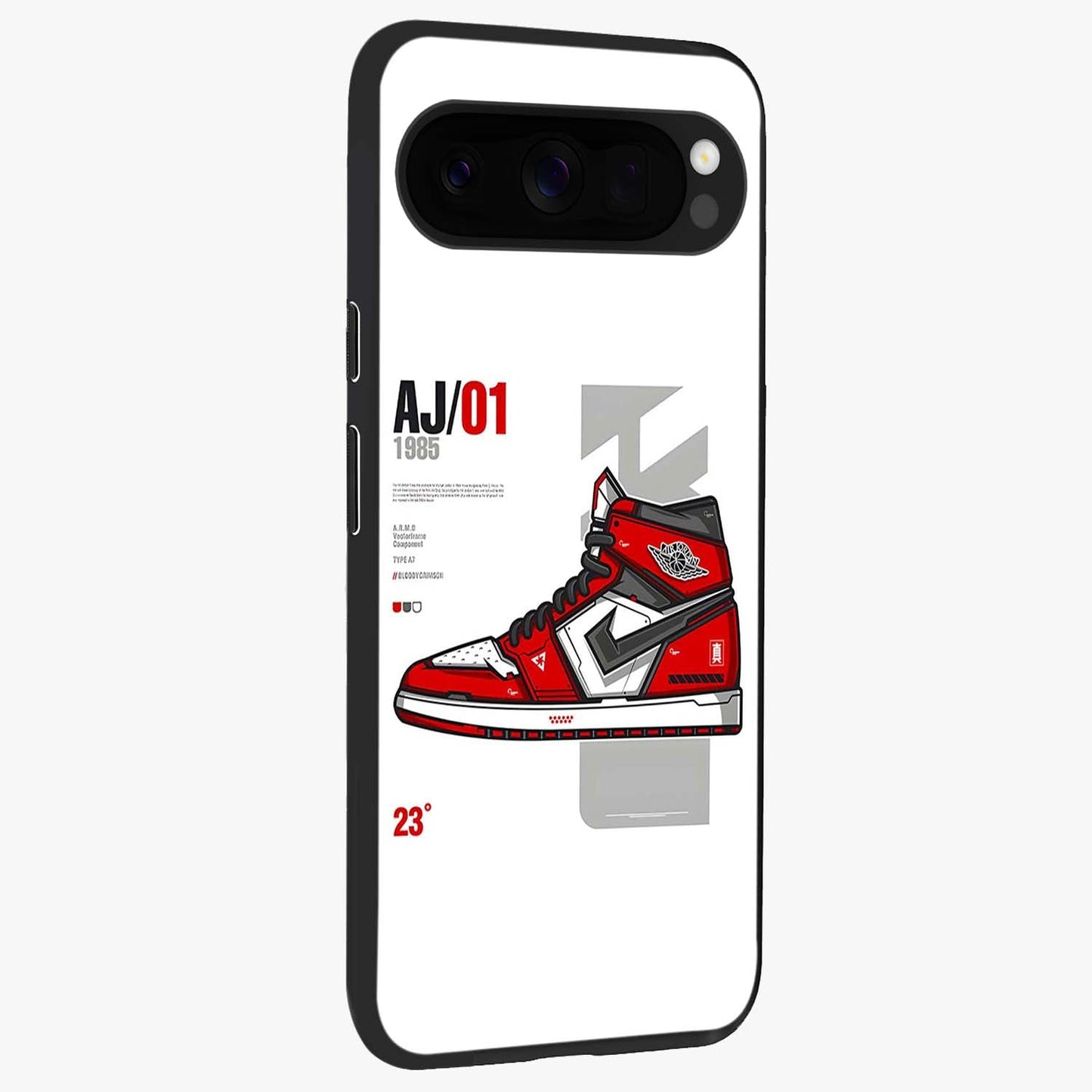Retro Sneaker Blueprint Glass Case upright view showcasing stylish sneaker illustration with vintage streetwear theme.