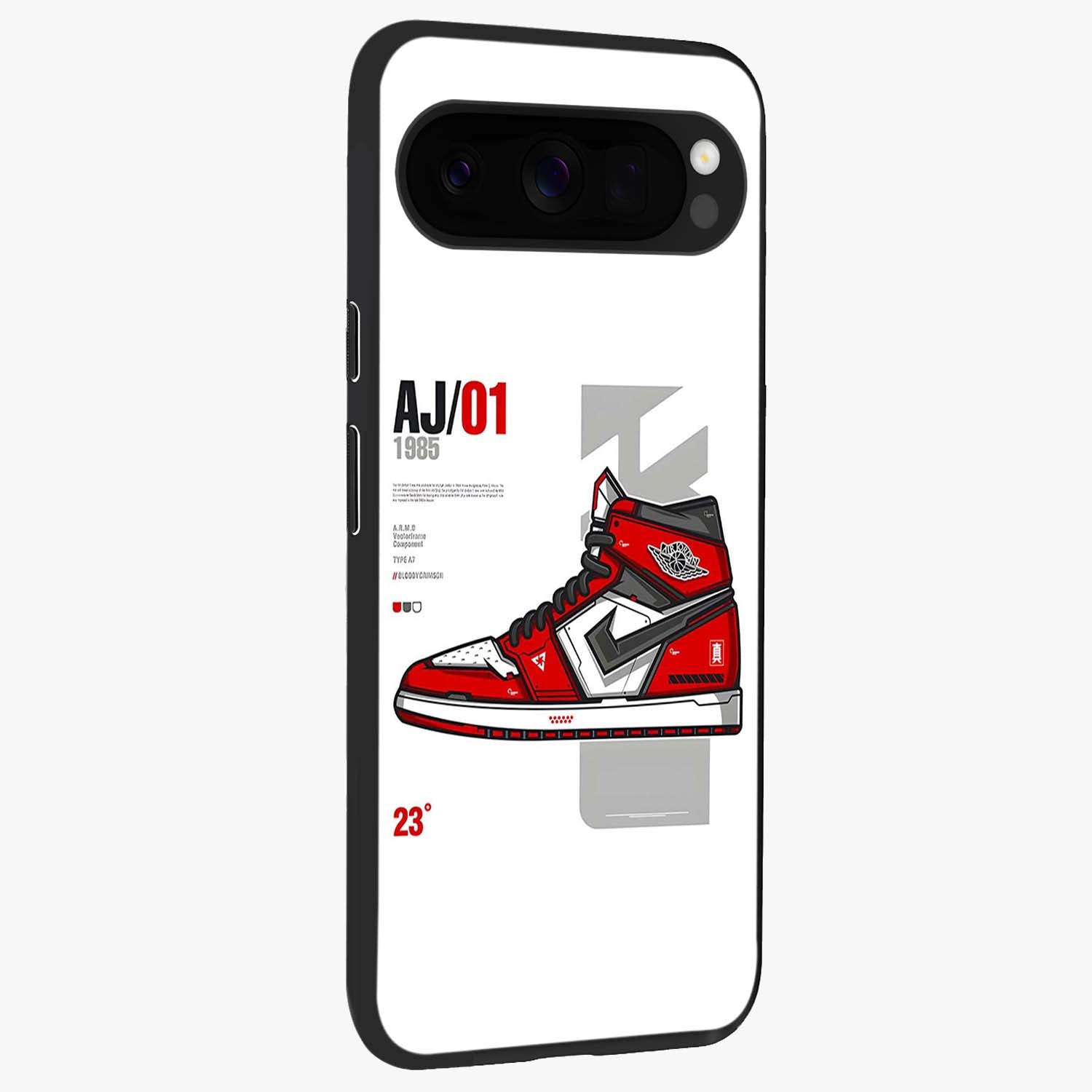 Retro Sneaker Blueprint Glass Case upright view showcasing stylish sneaker illustration with vintage streetwear theme.
