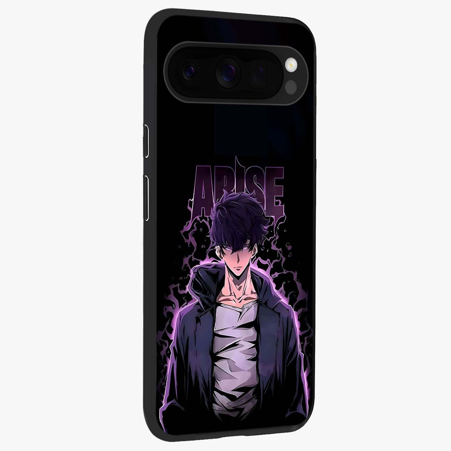 Shadow Monarch Awakening Glass Case upright view showcasing bold monarch artwork with mystical awakening theme.