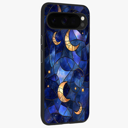 Starlit Sky Tapestry Glass Case upright view showcasing elegant starry sky artwork with cosmic decorative theme.