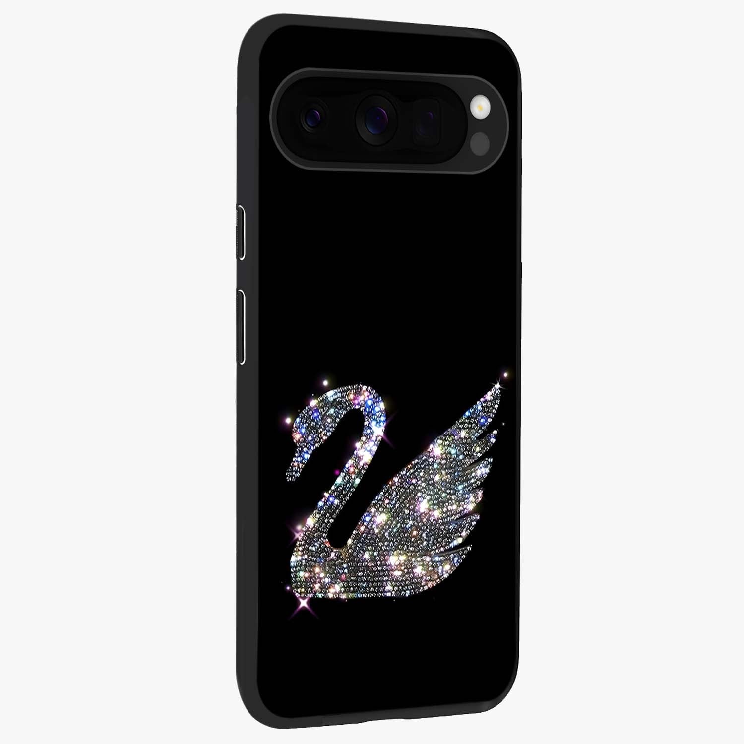 Starlit Swan Grace Glass Case upright view showcasing beautiful swan artwork with peaceful night themed design.